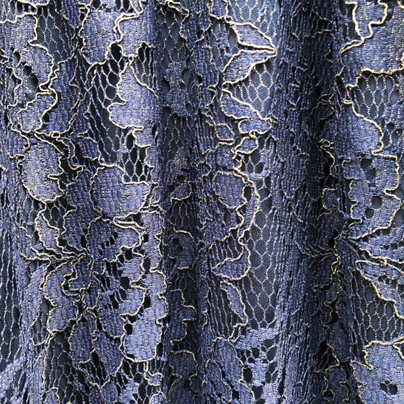 Francesca’s Navy and Gold Lace Cold Shoulder Midi Dress Large - Picture 6 of 12